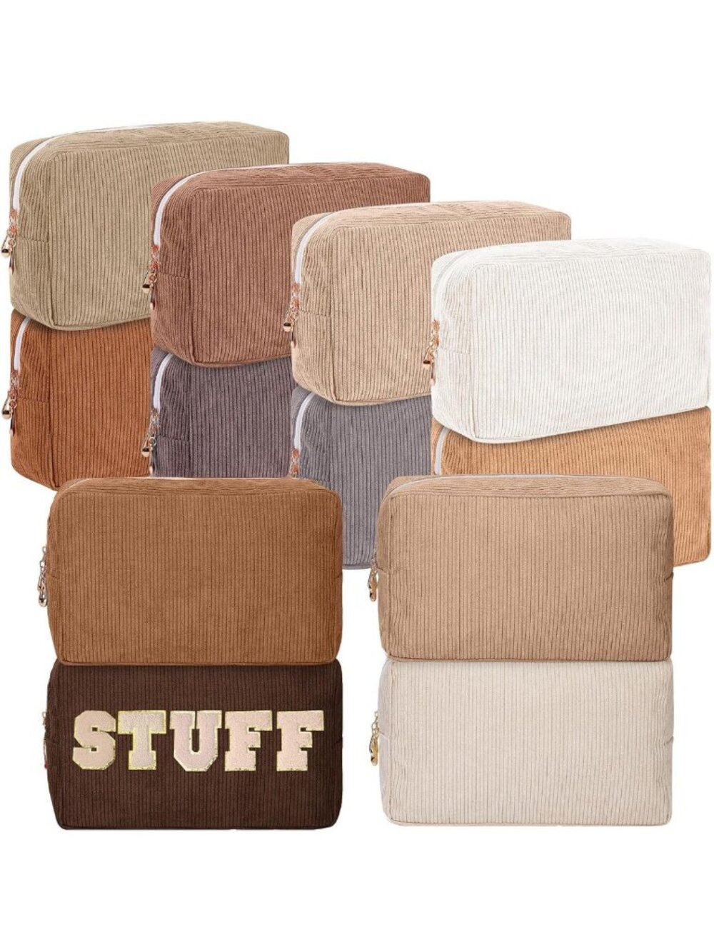 12 Pcs Large Corduroy Makeup Bags - Stylish DIY Cosmetic Pouches in Vibrant